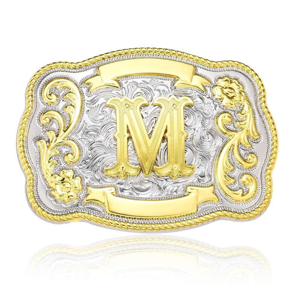 4075 Western Initial Letter ABC to XYZ Belt Buckle , Golden Capital Belt